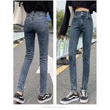 Wear 2023 New High-Waisted Trousers With Double Buttons, Stretch, Slim, High Pencil, Nine-Cent Jeans-Outfit