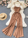 Elegant Jumpsuits Women Casual Sleeveless Female Strap Rompers Wide leg split Summer Elastic Overalls Woman