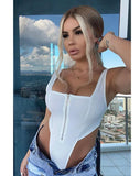 White Sexy Square Collar Sleeveless Solid Zippers
