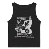 Grunge Print Sleeveless Sexy Tank Top for Women Ribbed Knit Vest Streetwear Aesthetic Clothing Female Crop Top Women 2000s-Outfit