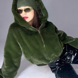 Casual Zipper Up Long Sleeve Short Fleece Hoody