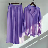 Fashion Lapel Women Two Piece Suit Cotton Linen Shirt High Waist Casual Pants Oversized Suit Women Sweatshirt