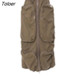High Elastic Waist Brown Pocket Zipper Long Casual Half-body Skirt Women Korean Fashion Tide New Autumn Winter
