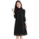 Collar Long-Sleeved Knitted Dress Women's Autumn And Winter Coat With Sweater 2024 Red Bottomed Medium-Length Dress-Outfit
