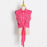 Loose Shirt For Women Lapel Sleeveless Patchwork Diamonds Solid Minimalist Blouses Female Summer Clothing Style