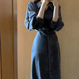 Long Sleeve Shirt Dress Women Spring Vintage Midi Jacket Dress Female Casual Loose Party Robe Maxi Bandage Vestido