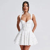 White Floral Turned Strap Corset Mini Dress-Outfit