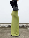 Vintage 90s Straight Long Skirt Women Y2K Sexy Solid Slim Elastic Waist Pencil Maxi Skirt 2000s Aesthetic