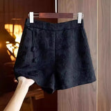 Chinese Style Retro Jacquard High Waist Black Wide Leg Skinny Shorts Women's Large Size New A-Shaped Pants In Spring And Summer-Outfit
