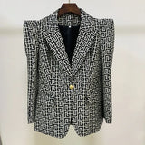 QUALITY Newest 2022 Designer Stylish Jacket Women Peak Shoulder Geometric Monogram Jacquard Single Button