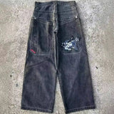 High Street Jeans Y2K Hip Hop Printed Cartoon Retro Loose Men Wide-Outfit