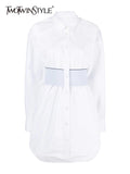 TWOTWINSTYLE White Mini Dress For Women Lapel Long Sleeve High Waist Solid Dresses Female Spring Clothing Fashion Style New