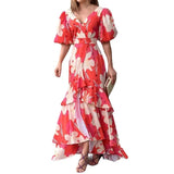 2025 New Color V-Neck Bubble Sleeve High-Waisted Temperament Irregular