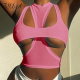 Hollow Out Y2K 2021 Summer Crop Top Sexy Women Black Sleeveless White Beach Casual Streetwear Party Tank Tops Fashion