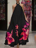 Summer Bohemian Halter Thin Dress Celmia Women Floral Print Fashion Sundress Sexy Sleeveless Backless Party Maxi