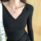 Tight V-Collar Skinny Bottomed Shirt Long-Sleeved T-Shirt Women's Early Autumn New Design Feel A Small Number Of Pure Desire To Wear Inside The Jacket-Outfit