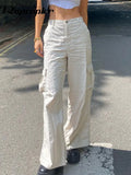 White y2k Cargo Pants Big Pockets High Waisted Joggers Vintage Casual Baggy Sweatpants Women Korean Trousers