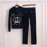 Spring/Fall 2 PiecesSet Sweatsuit Hoodies Long Sleeve Tops And Pants Fashion Pattern Velvet Women Tracksuit for Sport