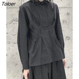 Women Black Button Irregular Big Size Blouse New Lapel Long Sleeve Loose Fit Shirt Fashion Tide Spring Autumn 2023