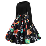 Sells Popular Christmas Fashion Retro Round-Collar Printed Long-Sleeved Hem Dresses In Stock-Outfit