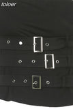 Metal Adjustable Buckle Asymmetric Tops Goth Sexy Clothing Trendy Backless Crop Top Black Y2k Streetwear