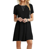 Color Summer Womans Printed Dress Short Sleeve Mini Causal Dress Crew Neck Basic A-line Floral Printed Leopard Thick