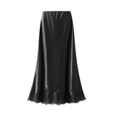 Lace Stitched Silk Half-Body Dress 2025 Spring New Dredish A-Word Long Dress Woman