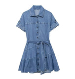 New Literature And Art Vintage Series Denim Short Dress 2553046-Outfit