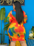 Tie Dye Print Cut Out Ruched Bodycon