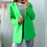 2021 Women Chic Oversized Green Blazer Spring Single Buttons Female Loose Suit Jacket Full Sleeve Outwear Y2K