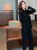 Autumn Winter Women Knitted Sets Loose Solid Hooded Sweater + Straight Wide Leg Pants Suits Lady Chic Warm Lounge Wears