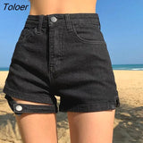 Streetwear Tight Denim Shorts Women 2023 Fashion High Waist Slimming Shorts Woman Button Split Y2K Short Jeans