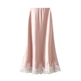 Lace Stitched Silk Half-Body Dress 2025 Spring New Dredish A-Word Long Dress Woman