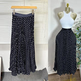 Fashion Folding Wave Half-Dress French Sweet High-Waisted A-Shaped Skirt Mid-Long Folds
