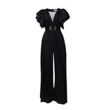 With Belt Large Size Women's New Mesh Perspective Sexy Folded Broad Leg Waist