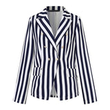 Fashion Double Button Short Coats Women Autumn Vertical Striped Coats Casual Office Lady Long Sleeves Outwears