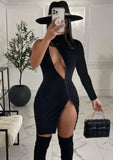 Party Black Sexy Single Sleeve Cut Out Slit Bodycon