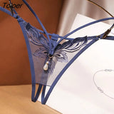 Transparent Embroidery Floral Pearl Tassel Women Lingerie G-String Panties Fashion Hollow Out Female Underwear Thong Briefs 425-0-Outfit
