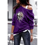 Yskkt Women's Pullover Sweatshirt Heart Printed Long Sleeve One Shoulder Tops Autumn Winter Sweat Shirts Woman Casual
