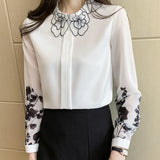Spring chiffon Blouse lantern sleeve Tops Blusas Mujer Fashion floral printing shirts Women's
