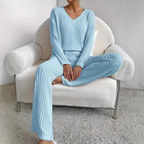 Sets Of Women 2025 Autumn New Fashion Casual Straight Pants Temperament Loose V Collar Pit Knitting