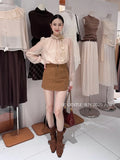 Xixi 2025 Autumn White Label Thin Temperament Elegant Lace Chiffon Shirt Long-Sleeved Shirt