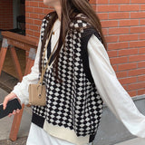 Color Knitted Vest For Women In 2024 Spring And Autumn New Korean Version Of The Chessboard Is Loose And Fashionable To Wear Sweater Vests.-Outfit