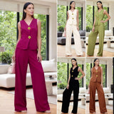 And Summer Women's Fashion Button Trousers Casual Two-Piece Set Of