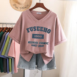 100% Cotton L-6XL T Shirt Plus Size Tshirt Short Sleeve Women Top Summer Cartoon Print Couple V Neck Oversized T