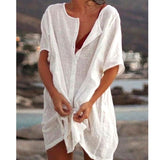 Slim Fit Multi-color Mid-length Loose Solid Short Sleeve