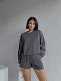 Women High Quality Hoodies Tracksuits 2 Piece Set Summer Autumn Sweatshirt + Sporting Shorts Outfit Solid Pants