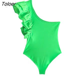 2022 Women Sexy Pleat Ruffles Single Shoulder Asymmetrical Slim Bodysuits Ladies Summer Chic Candy Colors Rompers