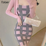 Office Knitted Cardigan Woman Fashion Cardigan Oversize + Sexy Sling Dress Two Piece Sets Vintage Temperament Y2k