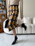 High Elastic Waist Yellow Plaid Knitting Long Elegant Half-body Skirt Women Fashion Tide New Spring Autumn 2023